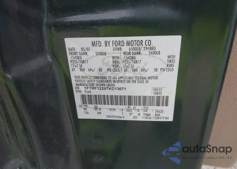 2007 Ford F-150 Stx/Xl/Xlt из США, поврежденный, VIN 1FTRF12297KD13671